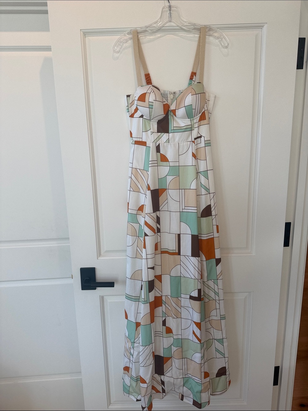 NEW L'AGENCE Sutton Geometric Maxi Dress in White, Mint, Tan and Rust - Size 4